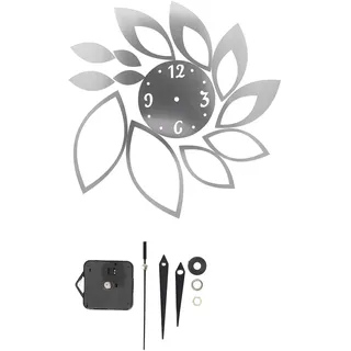 Jenngaoo 3D DIY Lotus Spiegel Wanduhr, Moderne Selbstklebende Wanduhr für Wohnzimmer, Küche und Schlafzimmer, Dekorative Wandkunst mit Quartz Uhrwerk, Elegante Silber Oberfläche