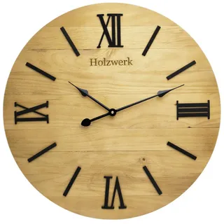 Holzwerk Wanduhr MERZIG Loft XXL Holz Quarzwanduhr (60 cm Ø, Nahezu lautloses Uhrwerk, römische Ziffern) beige