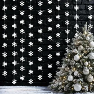 4 Stück Papier Schneeflocken Girlande,Weihnachten Winter Deko Hängend | Weihnachten Schneeflocken Deko,Christbaumschmuck Schneeflocke,für Fenster-, Decken- & Weihnachtsbaum Dekoration