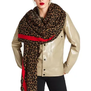SMTCM Damen Schal Leoparden Winter Schultertuch Deckenschal Oversized Poncho Leopardenmuster Warm Wrap Lange Faux Kaschmirschal Tierdruck Stola Halswärmer Dicke Leopardenschal Rot Streifen 190 * 80CM