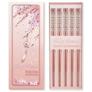 5 Paar Edelstahl Essstäbchen Wiederverwendbare Rosa Sakura Laser Graviert Metall Essstäbchen Rutschfest Spülmaschinengeeignet Japanische Koreanisch
