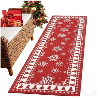GarveeMore Teppich Waschbarer Weihnachtsbereich Teppich Schneeflocke Weihnachtsteppiche