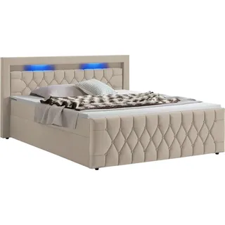 Juskys Boxspringbett Leona Samt 140x200 cm in Beige