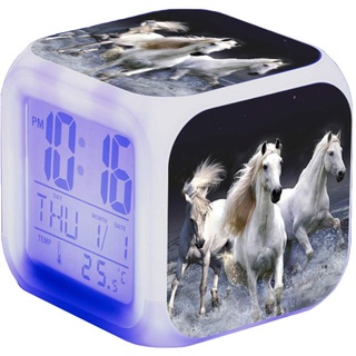 Wecker Pferde Tier Alarm Kinder Beleuchteter LED Night Glowing Wecker mit Licht Aufwachen Geburtstagsgeschenke für Erwachsene (G)