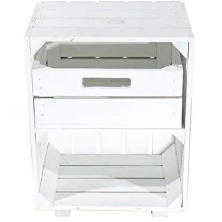 Vintage Möbel 24 GmbH Weißer Nachttisch mit Schublade 30,5cm x 40cm x 54cm Nachtschrank Tisch Regalkiste Weinkiste Obstkisten Apfelkisten Weiss Shabby chic Tisch Ablage Landhaus DIY klassisch