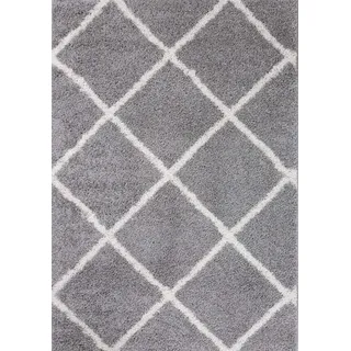 Hochflor Teppich Wohnzimmer Shaggy weich modern Rauten Muster Grau Anthrazit Creme Schwarz Rot Lila Beige, Farbe:Grau, Maße:70x140 cm