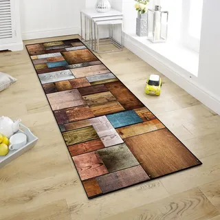 WTHYGB Teppich Läufer Flur, Küchenläufer 60x250cm rutschfest Waschbar | Bettvorleger für Waschküche, Vorzimmer, Schlafzimmer Küche und Wohnzimmer, Carpet Holzmaserung