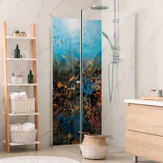 Duschrückwand Strand selbstklebend - 0.35 mm Wandpaneel wasserfest Unterwasser blau Motiv Badrückwand fugenlos Smart matt 100x210 cm - Blau