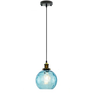 LFsem Pendelleuchte mit 15cm Buntem Wirbelndem Glaskugel-Lampenschirm, Industrielle Antike Bronze-E27-Loft-Bar-Deckenleuchte Hängelampe (Blau)