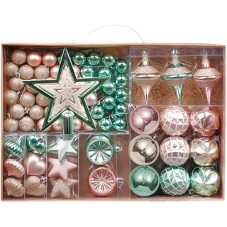 Valery Madelyn Weihnachtskugeln 70tlg Plastik Christbaumkugeln Mintgrün Rosa Gold