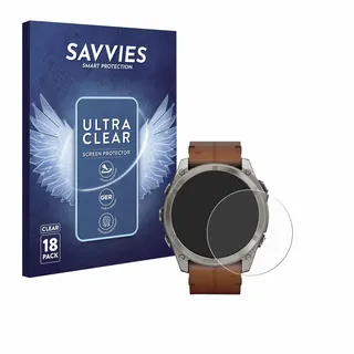 Savvies Schutzfolie für Garmin Fenix 8 AMOLED | (51 mm) 18 Stück Transparenter Displayschutz Made in Germany Ultra-Klar Displayschutz-Folie