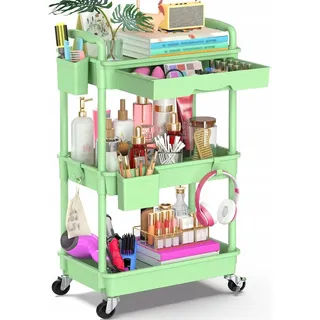 Kosmetik Organizer Rollwagen Regal mit Schublade 3 Ebenen Aufbewahrung Grün
