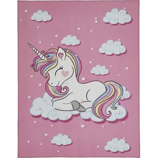 Andiamo Einhorn Kinderteppich 80 x 150 cm Pink/Rosa/Weiß