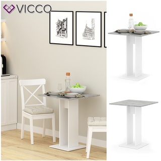 VICCO Esstisch EWERT Küchentisch Esszimmer Tisch Säulentisch weiß beton 65x65 cm