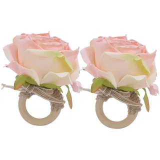 2-teilige Serviettenringe Aus Holz Mit Künstlichen Blumen Für Die Tischdekoration Auf Partys, Rosa