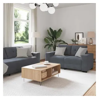 vidaXL 2-teiliges Sofa-Set mit Kissen, dunkelgrauer Samt