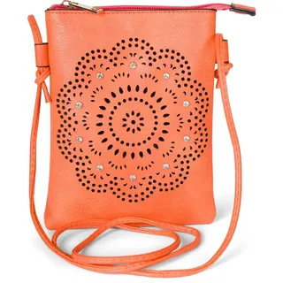 Mini Bag STYLEBREAKER "Mini Umhängetasche Blumen Cutout und Strass", Damen, Gr. B/H/T: 14,5cm x 19,5cm x 2cm Einheitsgröße, orange, 100% Polyurethan PU. Futter: 100% Polyester PES., gemustert, Taschen
