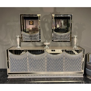 Casa Padrino Luxus Art Deco Sideboard mit Spiegel Creme / Gold - Luxus Art Deco Esszimmer Möbel - Edel & Prunkvoll