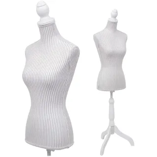 Schneiderpuppe T220, Schaufensterpuppe Torso weiblich, Schaumstoff - weiß mit Streifen