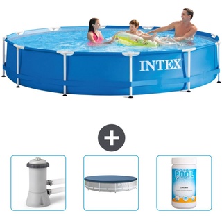 Intex-Schwimmbecken mit rundem Rahmen – 366 x 76 cm – Blau – im Lieferumfang enthalten Filterpumpe für Schwimmbad - Abdeckung - Chlor