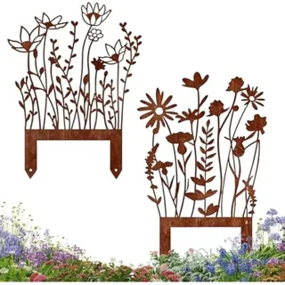Gartendekoration Aus Rostigem Eisen – 2 Dekorative Metall-blumenstecker Für Terrasse, Balkon Und Außenbereich