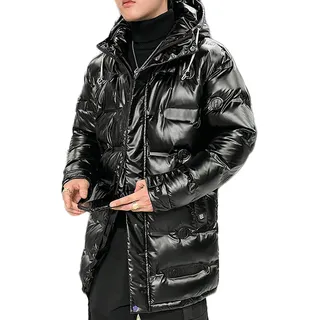 G&F Herren Daunenjacke Mittlere Länge Daunenmantel Pufferjacke Isoliert Warm Leuchtenden Wintermantel (Color : Black, Size : Medium)