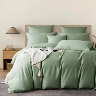 YASMENG Bettbezug aus Baumwollsatin, 140 x 200 cm, Grün, 100 % Baumwolle, Satin, Deluxe, weich, seidig, atmungsaktiv, Lyocell, Seide, Bettwäsche für Einzelbett, mit Reißverschluss und Kissenbezug, 65
