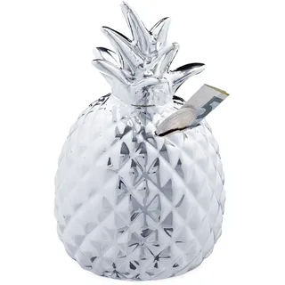 Relaxdays - 2 X Spardose Ananas, Dekofigur, Sparschwein Mit Schloss, 2 Schlüssel, Keramik Sparbüchse, H X D 16 X 9 Cm, Silber