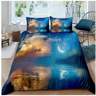 LuxusKollektion Kinderbettwäsche Bettwäsche Mond Sternenhimmel 155x220cm 3tlg.