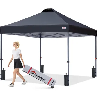 MasterCanopy Pop-up-Pavillon mit Belüftung, 2x2 Schwarz | Schnellaufbau, 3-Fach höhenverstellbar, UPF50+, wasserabweisend, inkl. Tragetasche, für Camping, Events, Garten, Markt