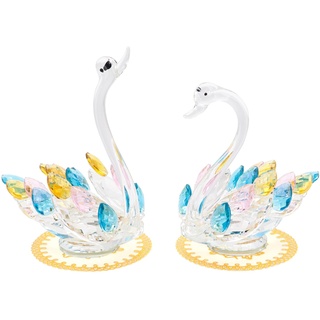Gearific Crystal Couple Swan Figurine Home Dekoration, Handgemachtes Liebespaar Schwan Statue Ornament, Crystal Crafts Briefbeschwerer Sammlerstück (Pink, Blue)