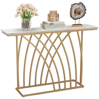 COSTWAY Konsolentisch, schmal, geometrischer Metallrahmen, Marmor, 120cm gold goldfarben