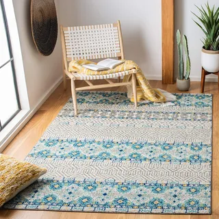 SAFAVIEH Boho Teppich für Wohnzimmer, Esszimmer, Schlafzimmer - Madison Collection, Kurzer Flor, Grau und Türkis, 122 X 183 cm