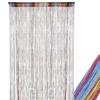 HFMYGS Fadenvorhang Türvorhang, Fliegenvorhang Terrassentür, Türvorhänge Fliegengitter Fliegenschutz, Fadenvorhang Blickdicht Glitzer Fadengardine Türvorhänge (Regenbogen 200x100cm)