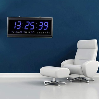 Yolancity LED Uhr Digitale Uhr Große Wanduhr Moderne Digitaluhr mit LED-Anzeige, Datums- und Temperaturanzeige, ideal für Büro Zuhause Wohnzimmer, 480x190x30mm (Blau)
