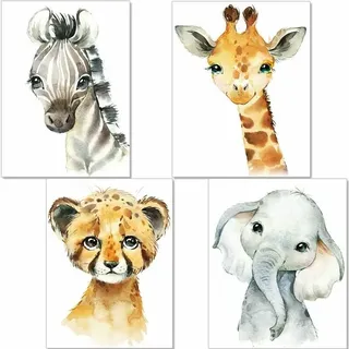 Minkurow Bild Und Leinwand,poster-dekoration Für Kinderzimmer-baby-poster Für Jungen Oder Mädchen-dschungel-safari-tiere-wanddekoration,a4 (4 Stück)