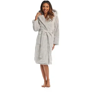 Light & Shade Pretty Woman PWD2164 Damen Koralle Supersoft Fleece Morgenmantel Bademantel, Grau/Weiß, L/XL
