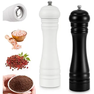 BlingBin Salz-/Pfeffermühle 2er Set Manuell Gewürzmühle Holz mit Verstellbarem Mahlwerk manuell, (2 Stück), Pfeffer und Salzmühle für Grobes Salz, Pfeffer, Chili, Schwarz & Weiß schwarz