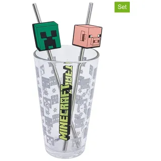 Stor 3tlg. Set: Glas und Strohhalme "Minecraft"