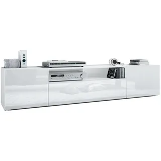Vladon Mogan Lowboard 181 x 39 x 35 cm Weiß matt/Weiß Hochglanz MDF/Spanplatte