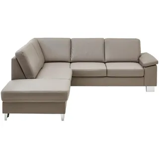Beldomo Premium Ecksofa, Hellgrau, Metall, Echtleder, Rindleder, 5-Sitzer, Ottomane links, L-Form, 248x235 cm, Goldenes M, erweiterbar, Typenauswahl, Fußauswahl, Lederauswahl, Sitzqualitäten, Rückenfutter, individuell planbar, in den Filialen seitenverkehrt erhältlich, Wohnzimmer, Sofas & Couches, Wohnlandschaften, Ecksofas