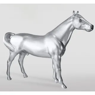 Casa Padrino XXL Deko Skulptur Pferd Silber 245 cm - Lebensgroße Garten Figur