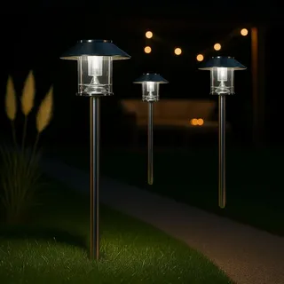 Melitec Solarleuchte Edelstahl 50,0 cm 3er Set silber