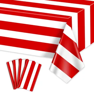 4 Pcs Vertikale Tischdecken, rot-weiß gestreift, Karnevalstischdecke, Kunststoff, Einweg-Tischdecken mit roten Streifen, für Karneval, Mottoparty, Filmabend, Geburtstag, Urlaubsparty, 220 x 130 cm