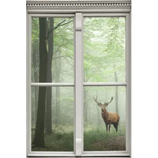 Queence Wandsticker QUEENCE "Hirsch", bunt, B:40cm H:60cm T:0,1cm, Wandtattoos, Wandsticker, Wandbild, selbstklebend, 3D, Fenster