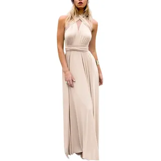 Damen Elegant Brautjungfernkleid Multiway V-Ausschnitt Rückenfrei Partykleid Ärmellos Schulterfrei Bodenlang Cocktailkleid Sommerkleid Formal Festlich Abendkleid Abschlussball Ballkleid Aprikose XS - XS