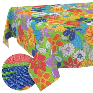 ANRO Tischdecke abwaschbar Bunte Blumen 180x120 cm Outdoor wetterfest | ideal für Garten, Terrasse & Esszimmer – Tischwäsche aus beschichtetem Stoff – schmutz- & wasserabweisend, pflegeleicht