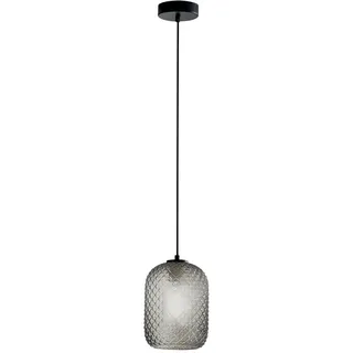 Kleine Pendelleuchte Relief Kristall Rauchglas transparent Grau, Glaslampe 20cm x Ø15cm