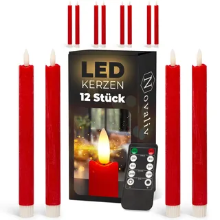 Stabkerzen LED mit Timer ROT 12 Stück indoor - 6 Stunden - ECHTWACHS 23cm Höhe für Kerzen 2,2cm Durchmesser 2 AAA Batterien notwendig LED Stabkerzen 4er Set ROT (drei Mal) bewegliche Flamme Licht