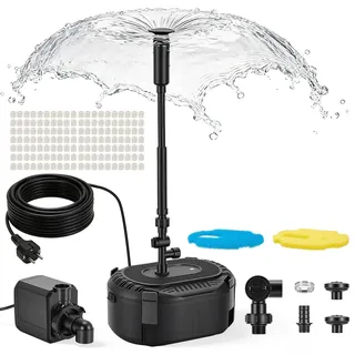 Yigowyigo Teichpumpe mit Filter und Springbrunnen Set, 20W 1500L/H Teichfilter Komplettset mit Pumpe, Teichfilter Miniteich mit 3m Stromkabel für Außenteiche, Wasserspiel, Fontänen Pumpe aussen klein